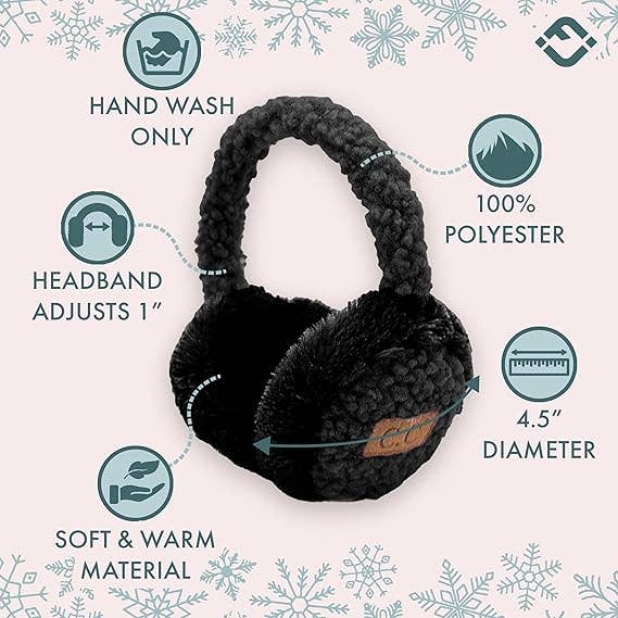 Funky Junque - Wholesale Earwarmers/Ear Muffs - Kids - Kids Adjustable Earmuffs - Sherpa - Black