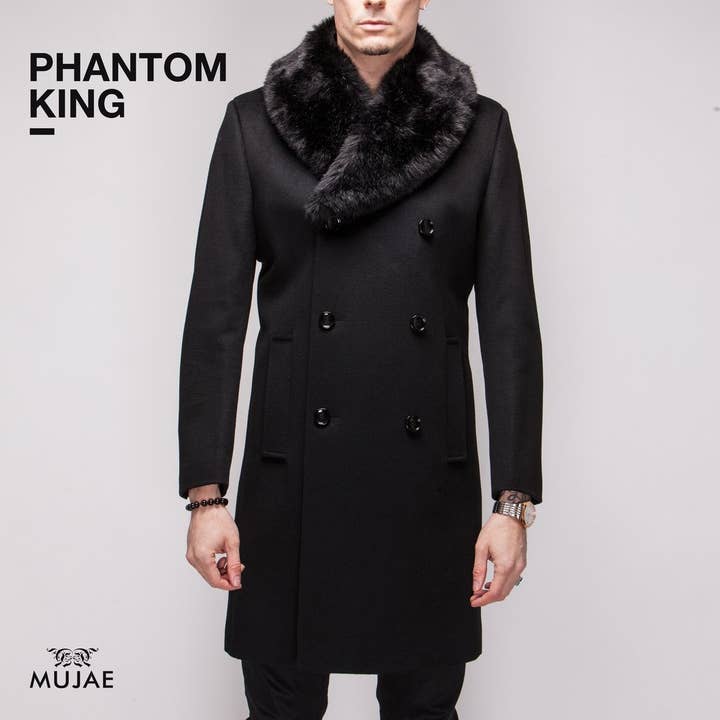 Phantom King - Rounded Faux Fur Collar Wool Cashmere Coat for wholesale by Mujae