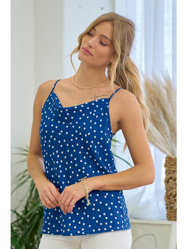 Doe and Rae - Wholesale Camisole - Women's - Polka Dot Cami With Front Cowl - 12075T19