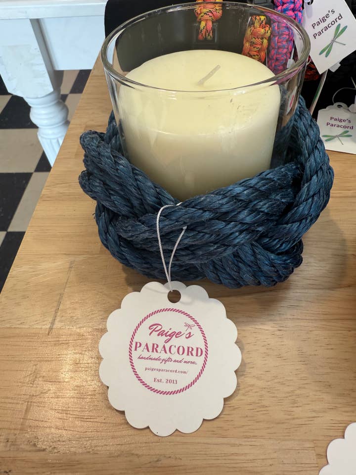 Navy blue rope candle for wholesale by Paige's Paracord and More