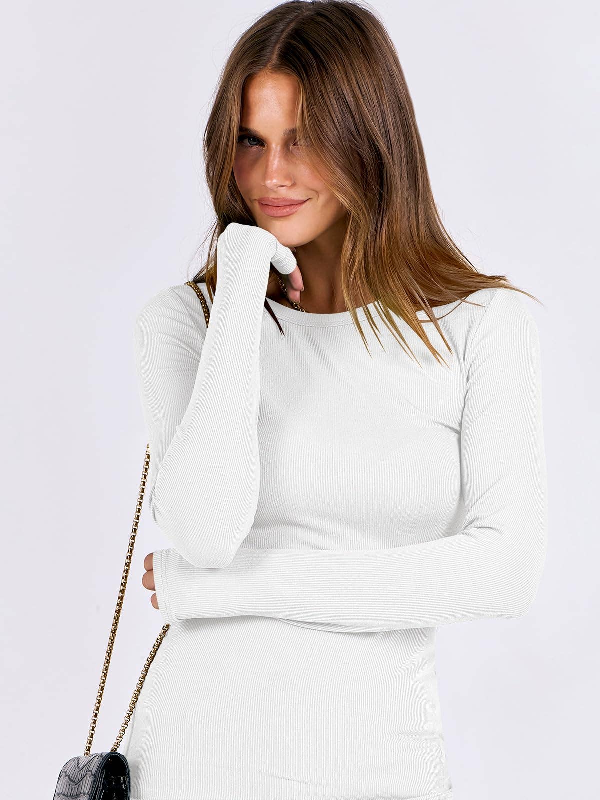 Chicto - Vente Haut en maille – femme - Hauts basiques à manches longues pour femmes, col rond, maille côtelée, coupe ajustée.162