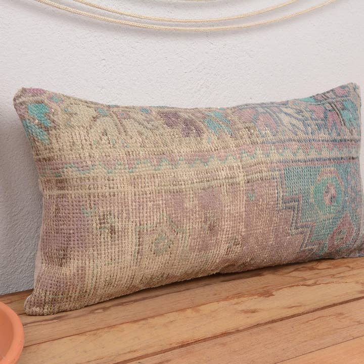 Almofada Lombar Boho Kilim Turca 12x24 Verde Antigo por atacado de Kilim Pillow Decors