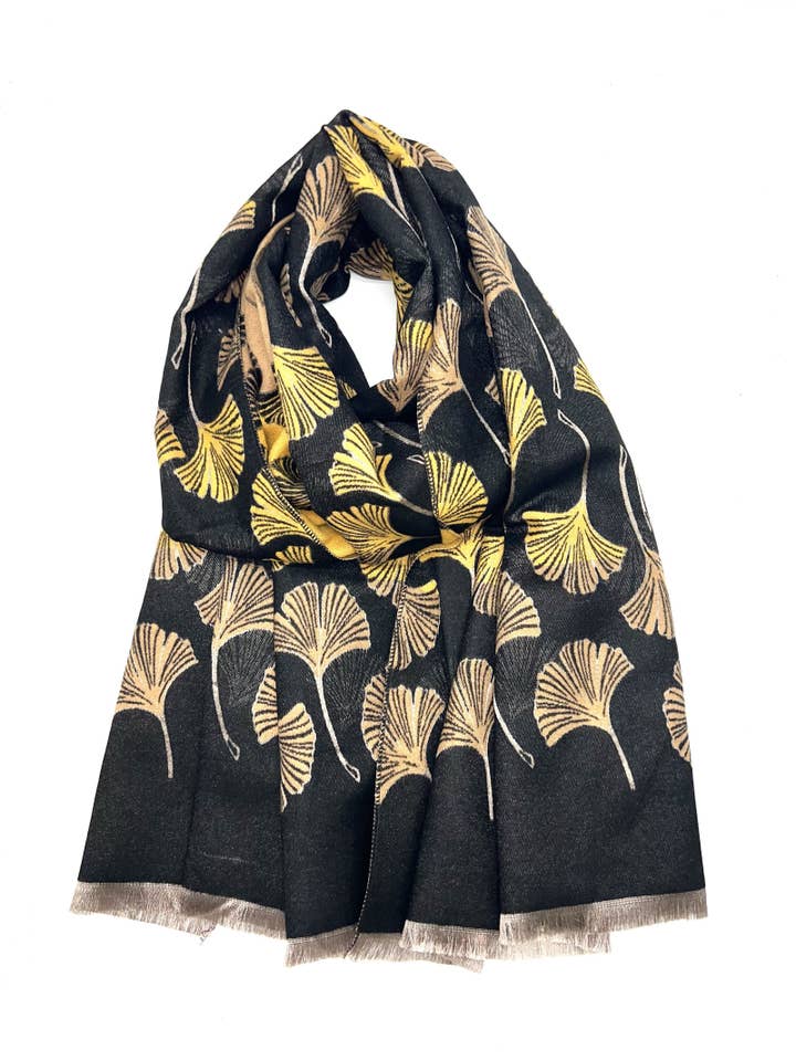 Sciarpa con motivo a foglie di gingko HH-144 per la vendita all'ingrosso da parte di LINETA