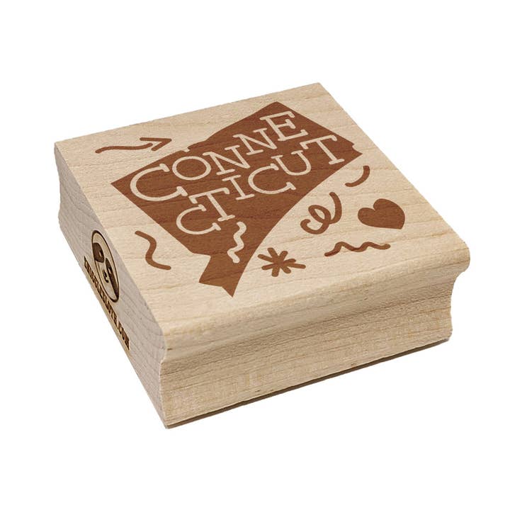 Connecticut State with Text Swirls Square Rubber Stamp for Stamping Crafting for wholesale by Sniggle Sloth