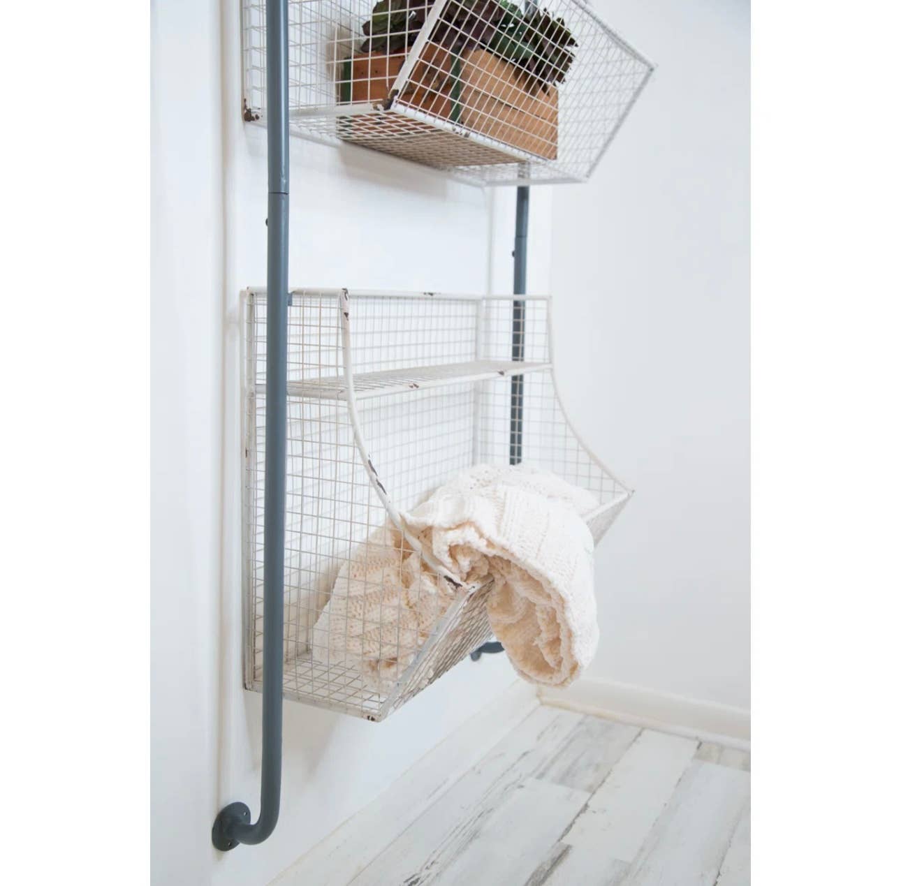 Buckeye Craft Co. - Wholesale Wall Mounted Shelf - White Wire 3 Basket Industrial Wall Display 2