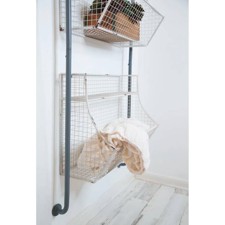 Buckeye Craft Co. - Wholesale Wall Mounted Shelf - White Wire 3 Basket Industrial Wall Display 2