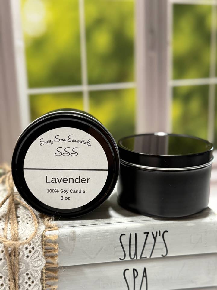 Lavender 100% Soy Candle - 8 oz Tin Candle for wholesale by Suzy Spa Essentials