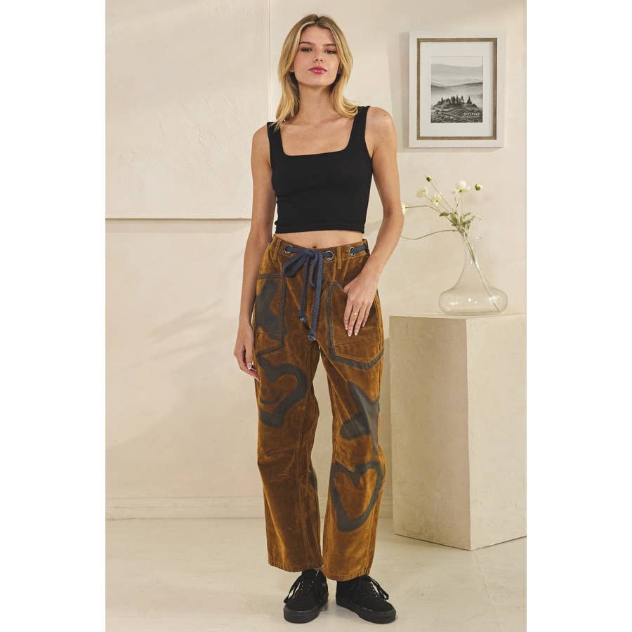 BROWN XO VINTAGE TIE WAIST VELVET SUEDE PANTS for wholesale on Faire2