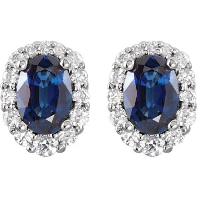 Boucles d'oreilles en saphir bleu naturel et diamants naturels 1/3 CTW en or blanc 14K pour la vente par LooseDiamondNet