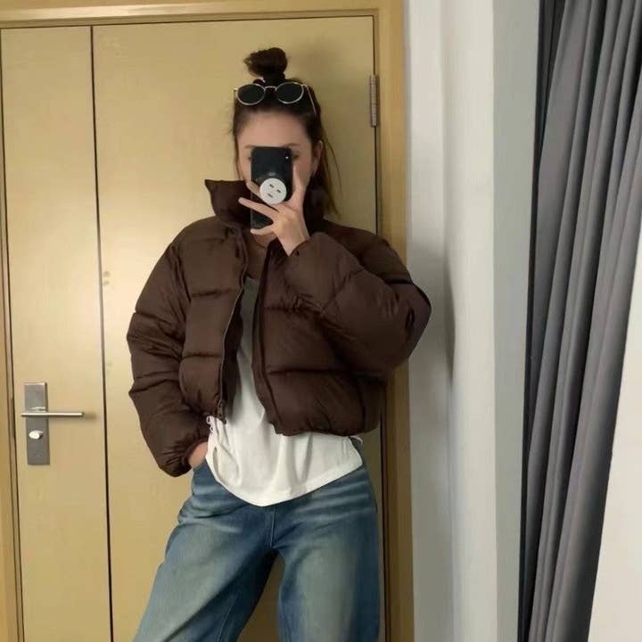 ShieldChic - Wholesale Puffer Jacket - Women's - Solid Color Stand Collar Puffer Coat2