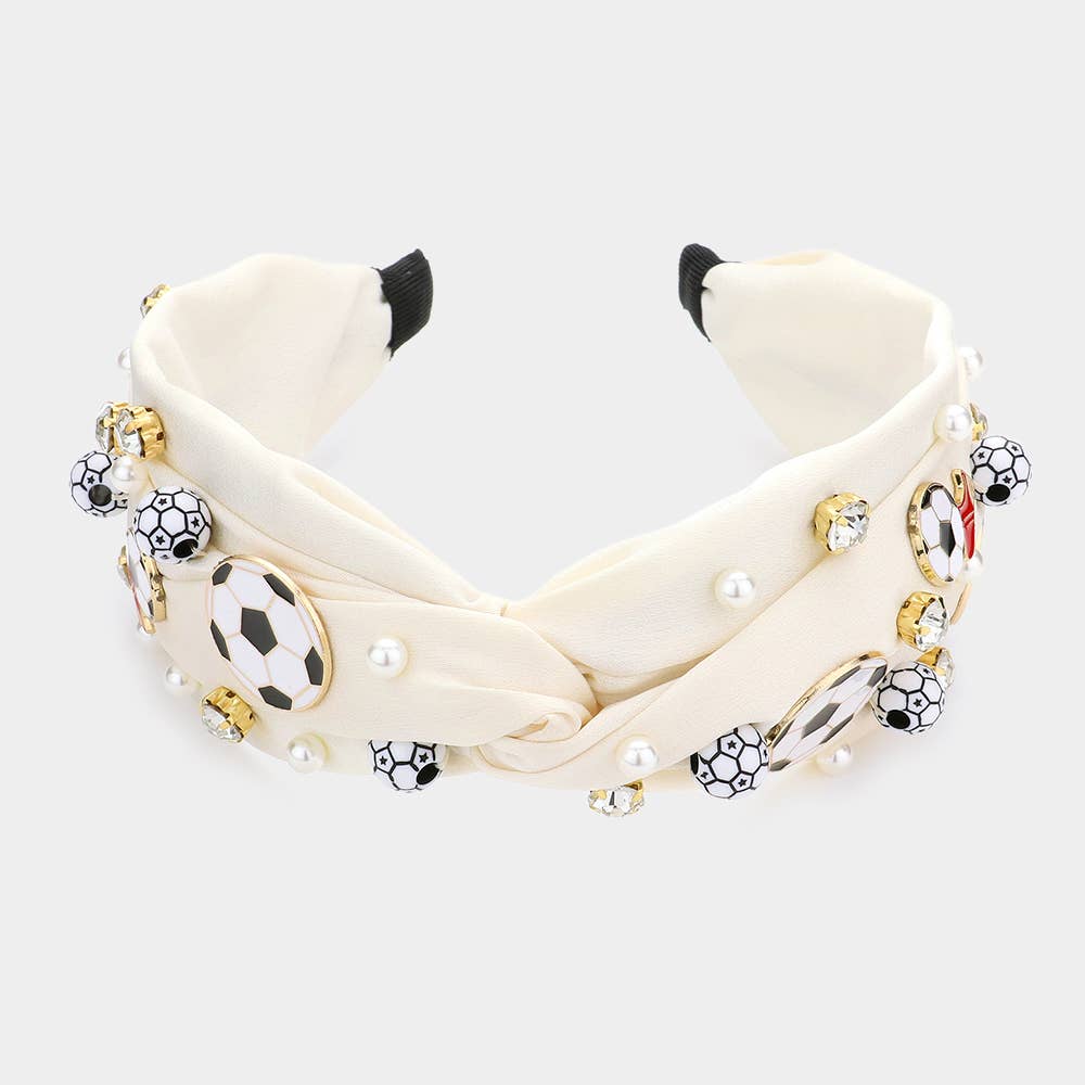 Sensibling Corp. - Vente Bandeau – femme - Bandeau torsadé orné de chaussures de football Pearl Stone3