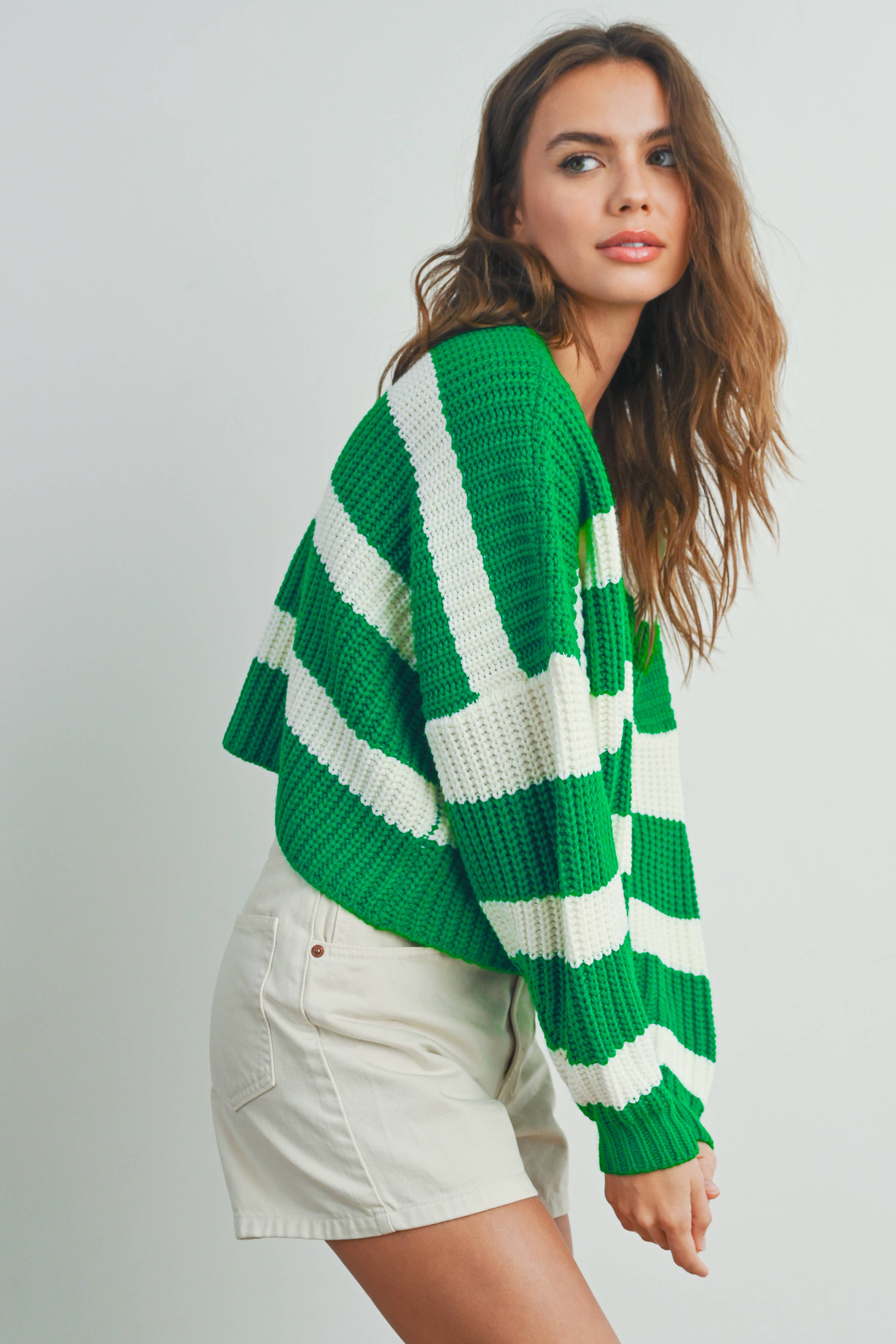 BUTTERMELON – wholesale Cardigan – Women’s – Striped V-Neck Cardigan with Buttons - BMC733122