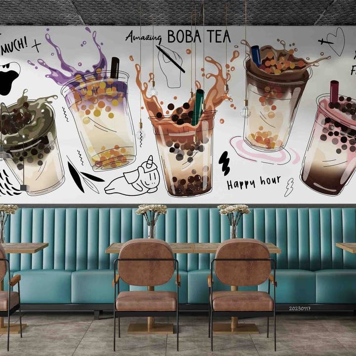 3D Parel Melk Thee Beker Letter Muur Muurpapier YXL 797 voor wholesale door Jess Art Decoration