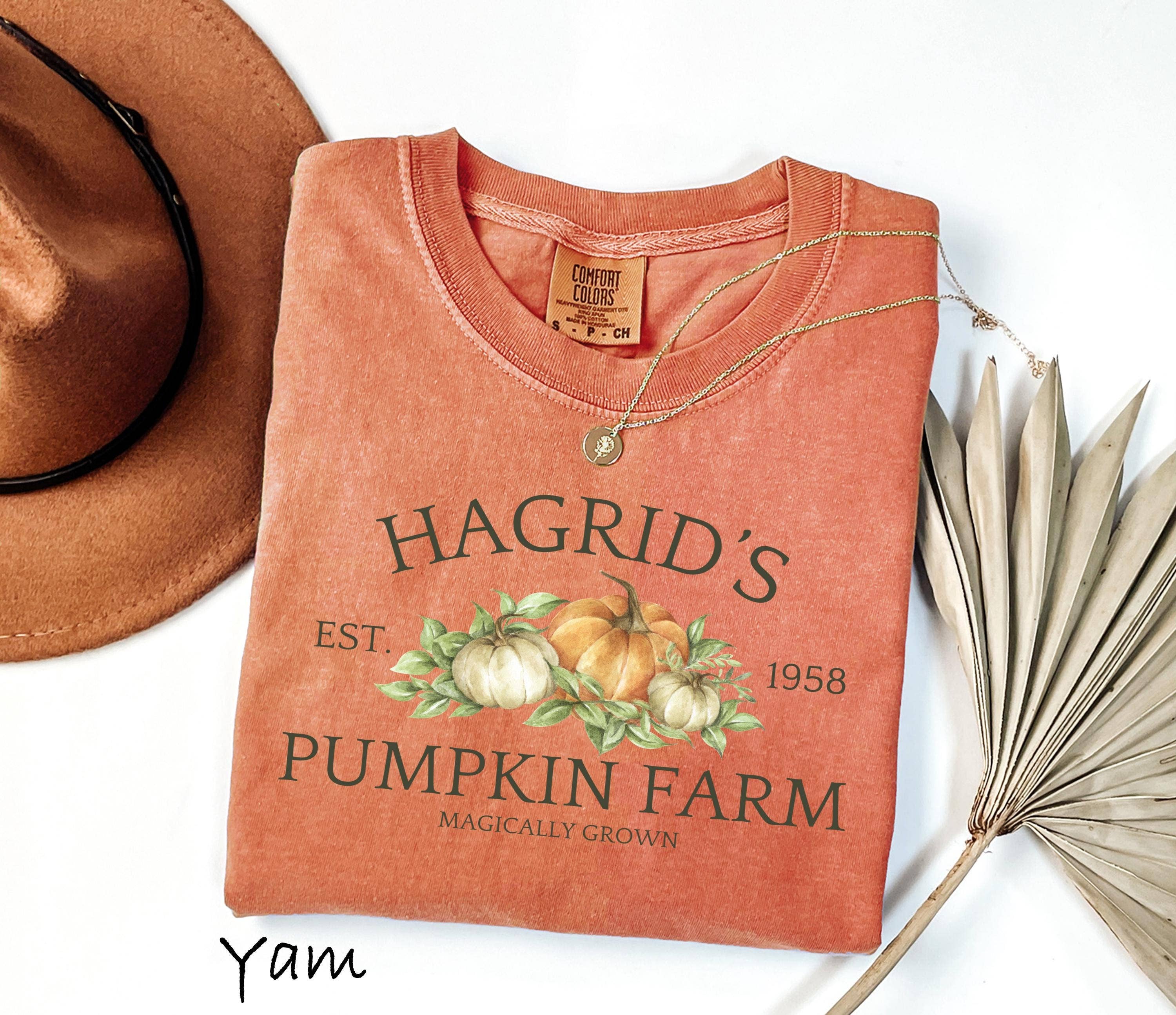 Glaime - Vendita all'ingrosso Maglietta stampata - Donna - Maglietta Comfort Colors del Campo di Zucche di Hagrid, Maglione di Zucca2