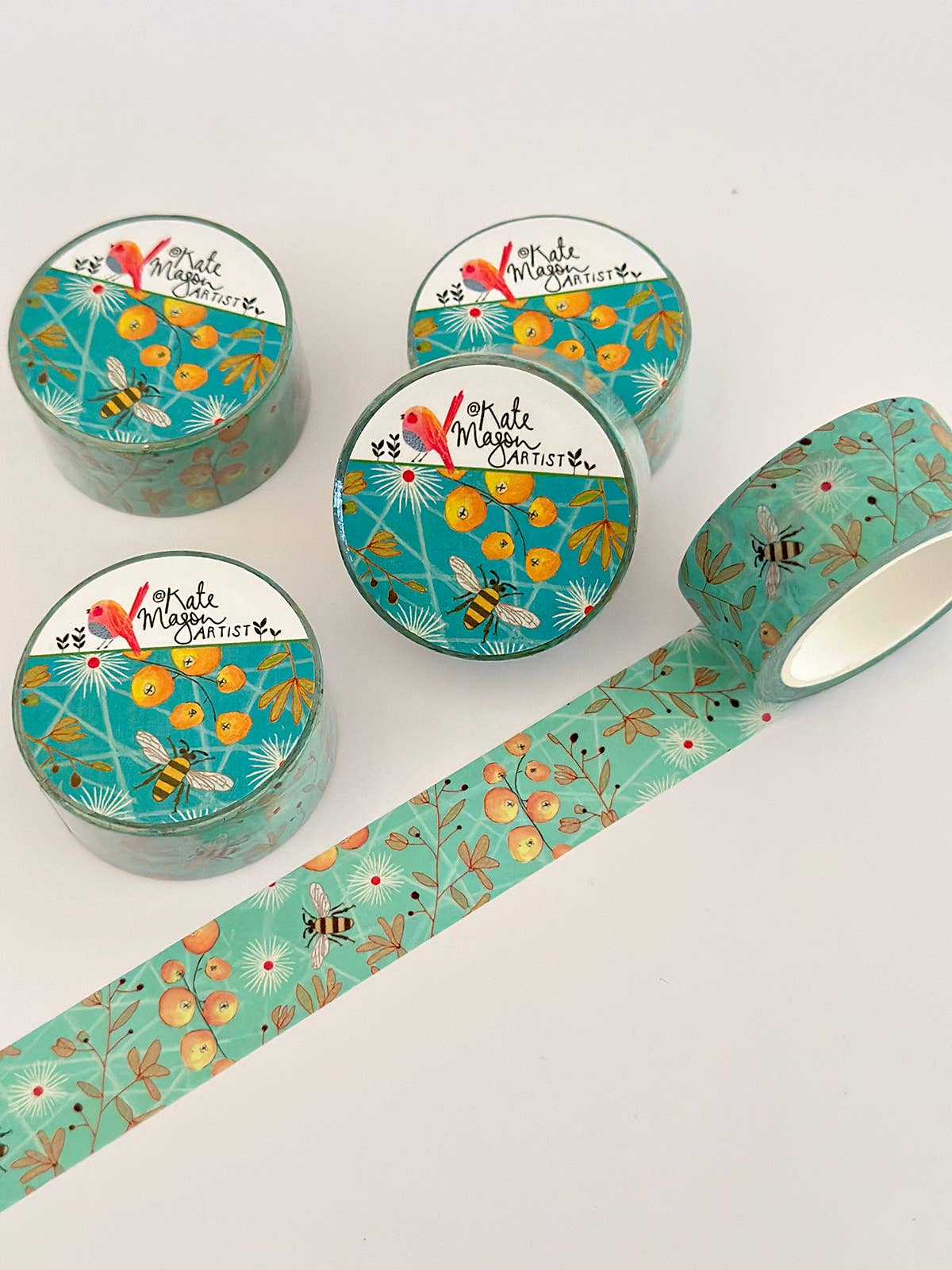 Kate Mason Artist - Wholesale Washi Tape - Bee Berries Aqua WASHI TAPE2