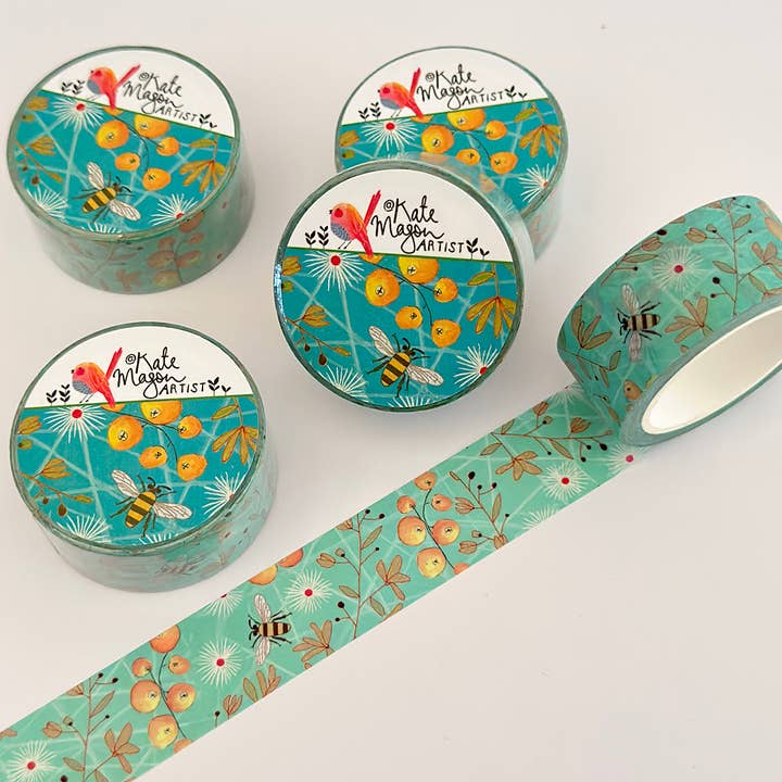 Kate Mason Artist - Wholesale Washi Tape - Bee Berries Aqua WASHI TAPE2