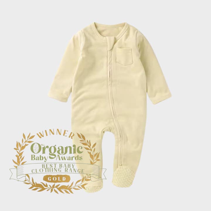 Butter Cream Organic Cotton Zipped Babygrow for wholesale by ZIPPYUP
