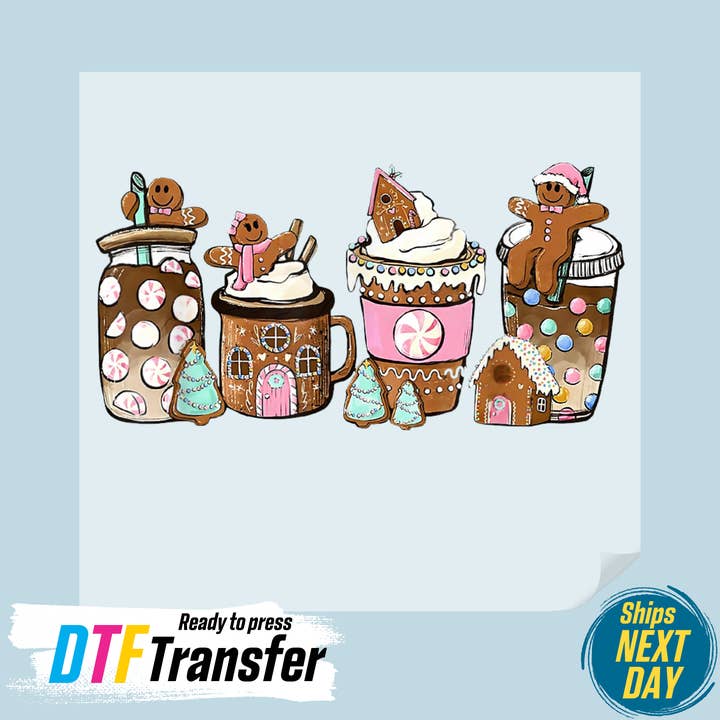 Gingerbread Christmas Coffee DTF Transfer for wholesale by DTF Office