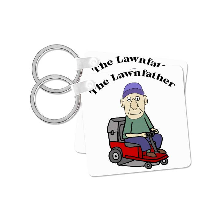 3dRose - Wholesale Keychain - Unisex - 3dRose, Funny Cute Old Man on Riding Lawn Mower the Lawnfather Mowing Pun, Key Chain