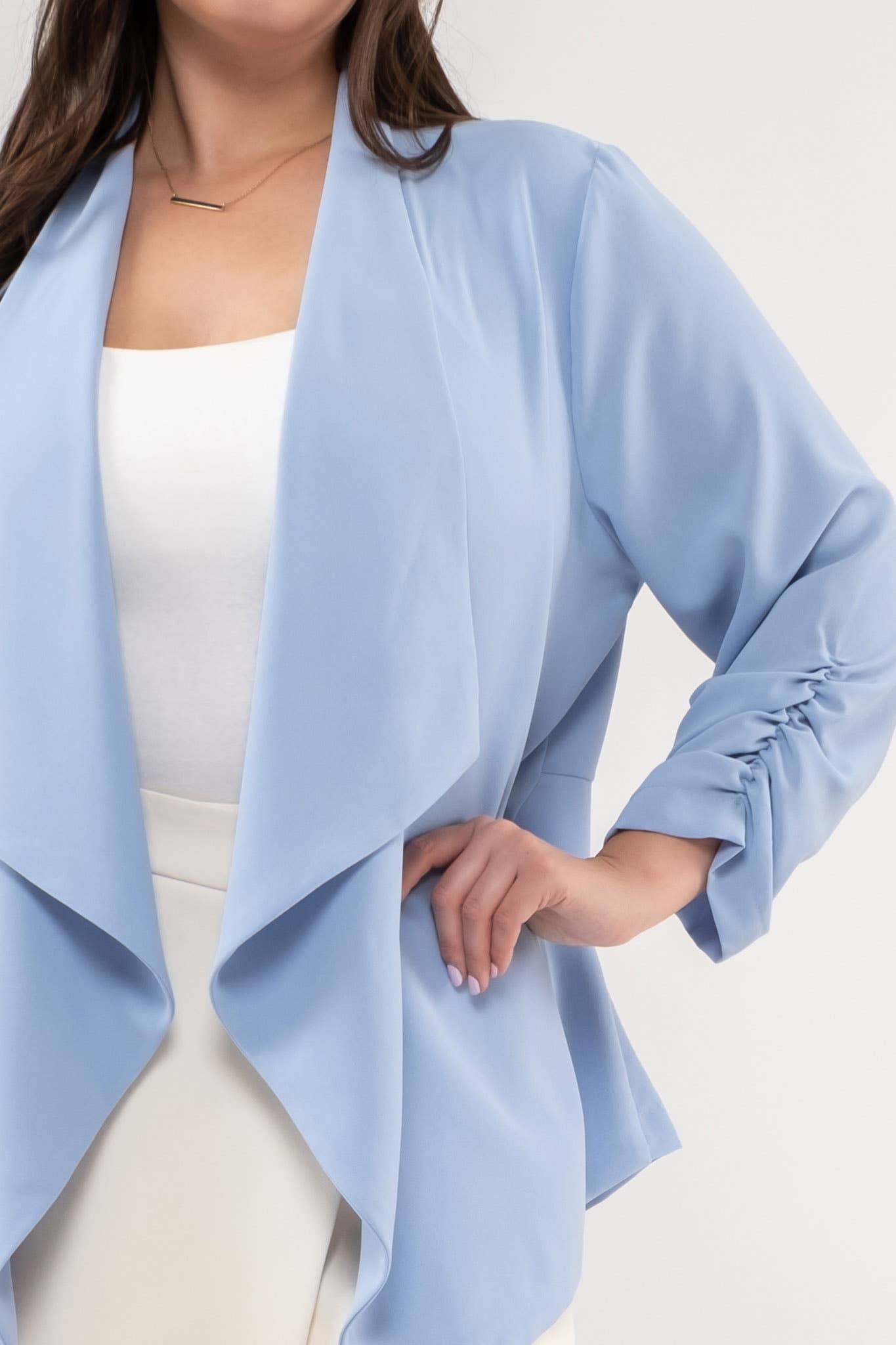 Blu Pepper – Engroshandel Blazer - Dame – Plus size blazer med 3/4 ærmer og rynkede detaljer27