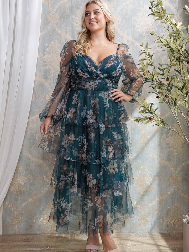 Rosemore Couture - Wholesale Dress - Women's - PLUS SIZE FLORAL PRINT PLEATED MIDI DRESS 11