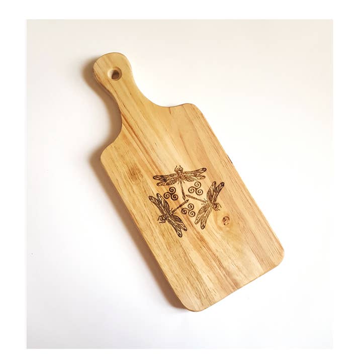 Celtic Dragonfly Charcuterie Board With Handle 13" x 5.5" for wholesale by Lyoncraft