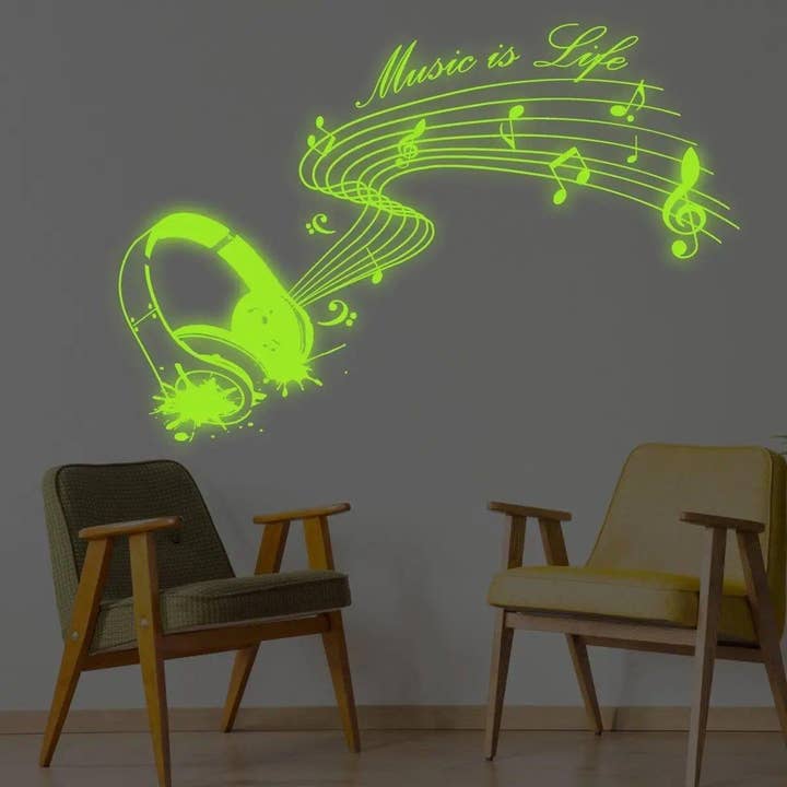 IllumiNote Glow-In-The-Dark Wall Decal: Musical Notes Themed Luminous Wall Art Sticker for wholesale by Decords