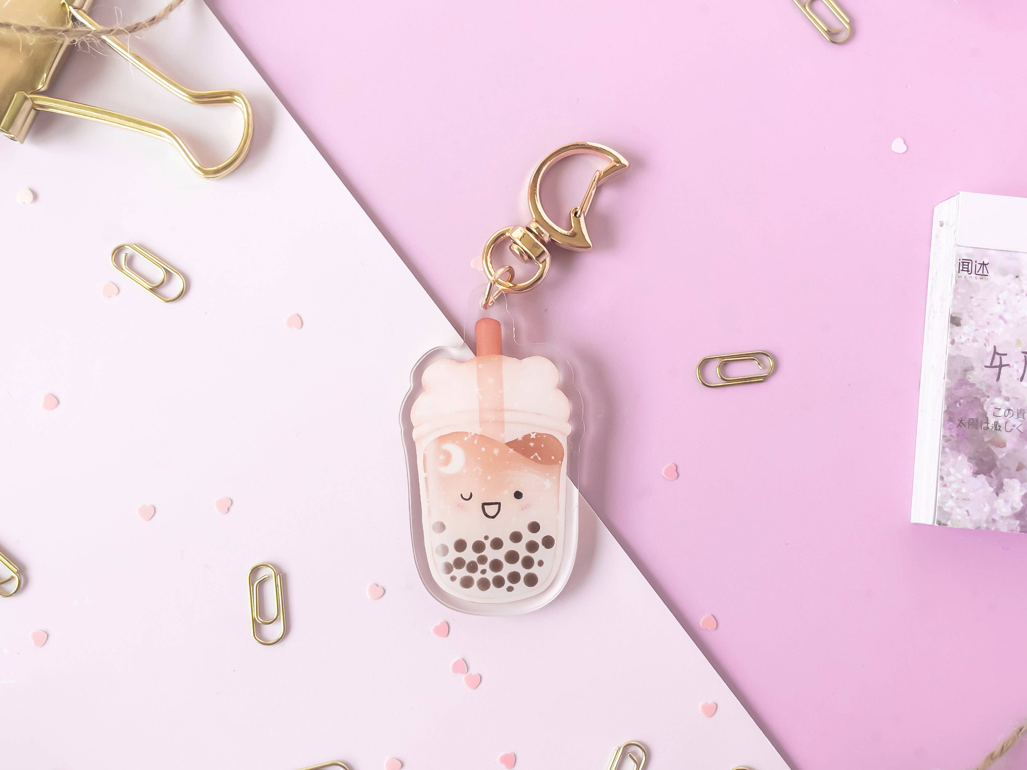 Jino's Art - Wholesale Keychain - Women's - Suger bear boba tea keychain / clear Double Sided charm2