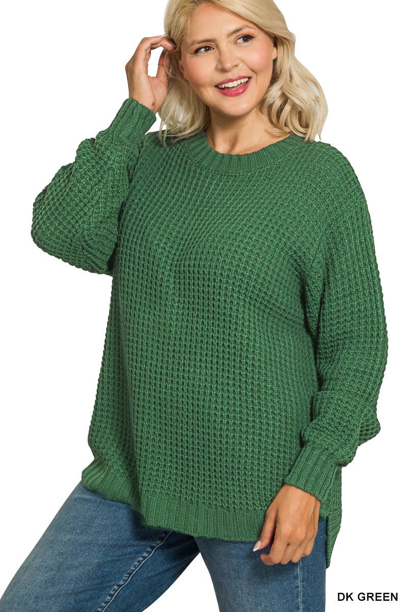 42POPS - Wholesale Knit Sweater - Women's - ",,,,...Plus size Basic Waffle Sweater19