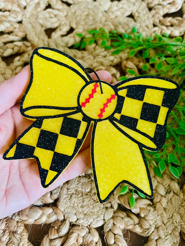 Softball Bow Car Freshie for wholesale by Stay Fresh’ies Air Fresheners