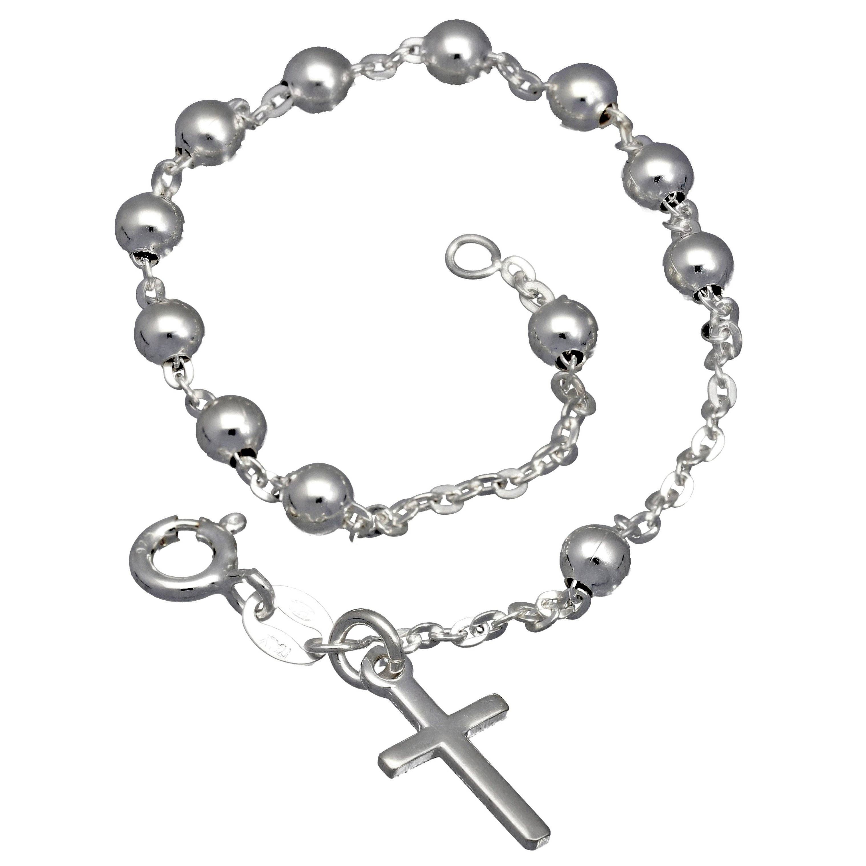 Silver Insanity – Großhandel Gebetskette für den Hals – Katholisches italienisches Sterling Silber Rosenkranz-Armband mit Kreuz, 19 cm1