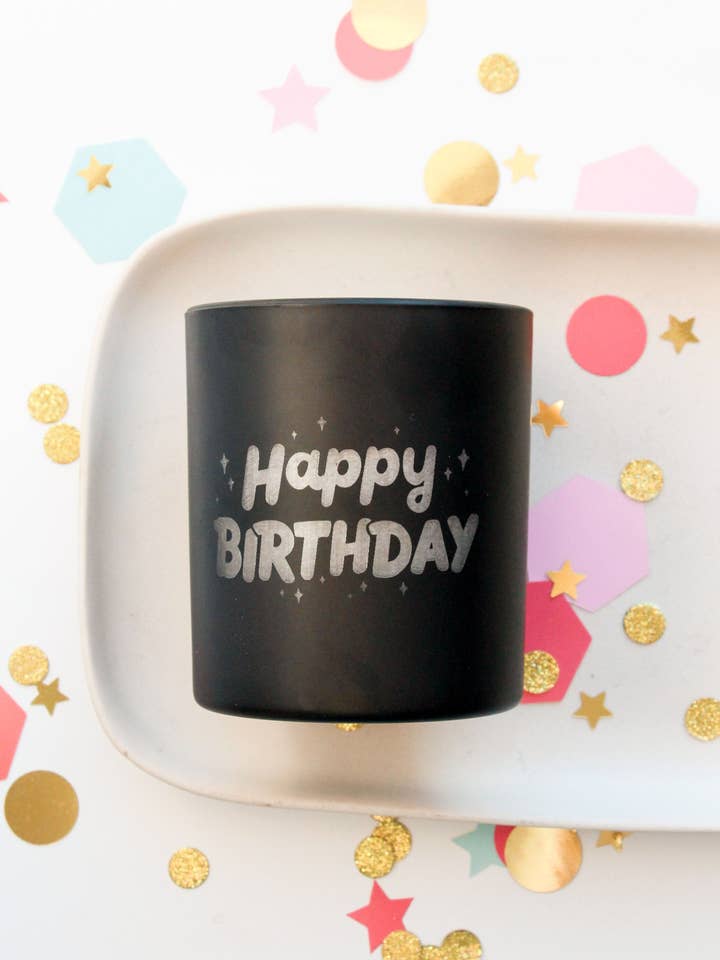 Happy Birthday Candle for wholesale by Engraved Candle Co.