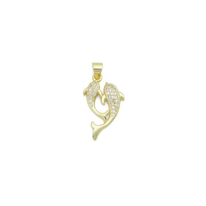 Doorzichtige CZ gouden hanger met dolfijn, Sku #LD715 voor wholesale door BestBeads&Beyond