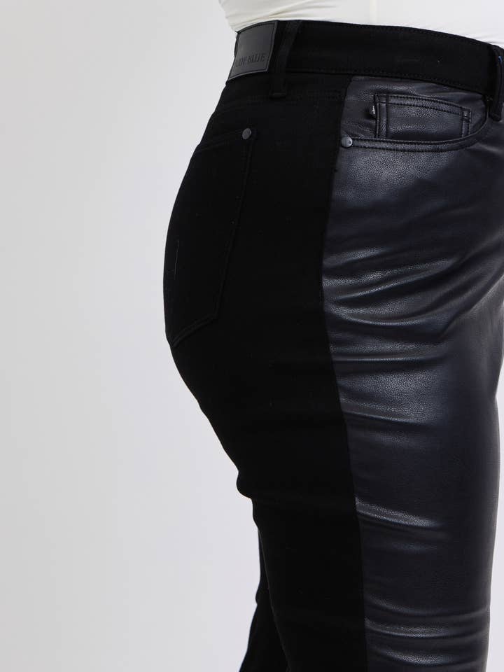 High Waisted Faux Leather & Denim Skinny- PLUS for wholesale by Judy Blue Jeans