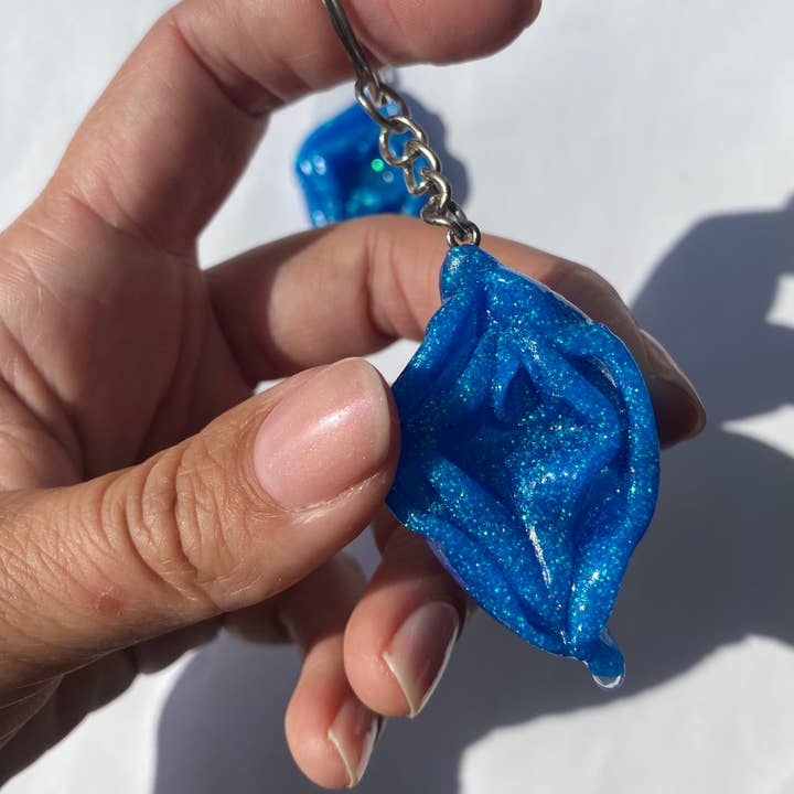 Glitter vulva nyckelring blå för wholesale av Glittergrej