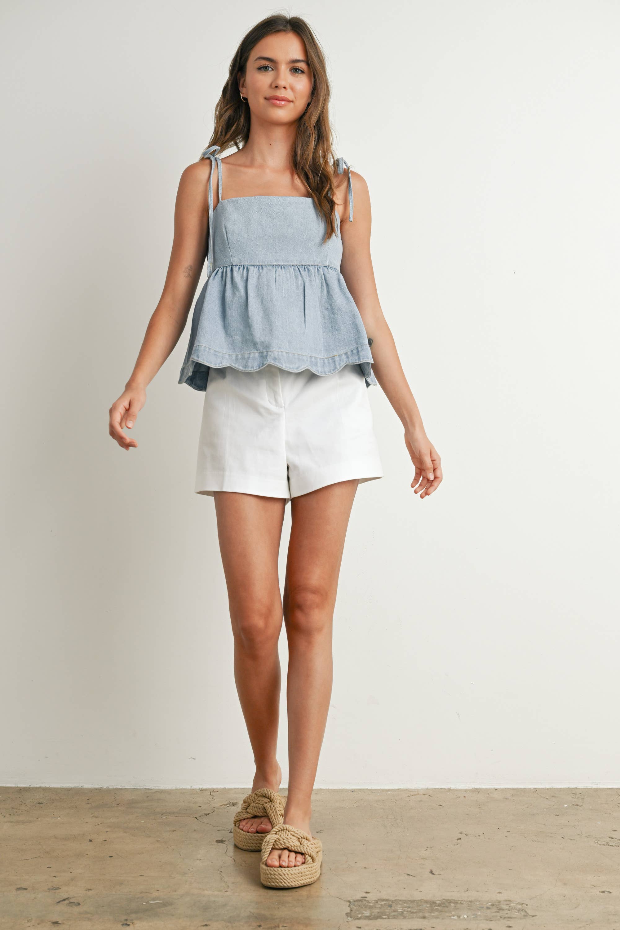 BUTTERMELON - Wholesale Blouse - Women's - Denim Tie-Strap Peplum Top - BMT7722 11