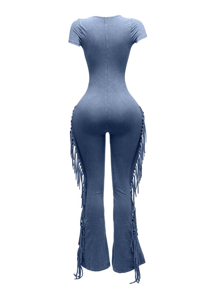 K Too - Wholesale Jumpsuit - Women's - Mineral washed fringed jumpsuit