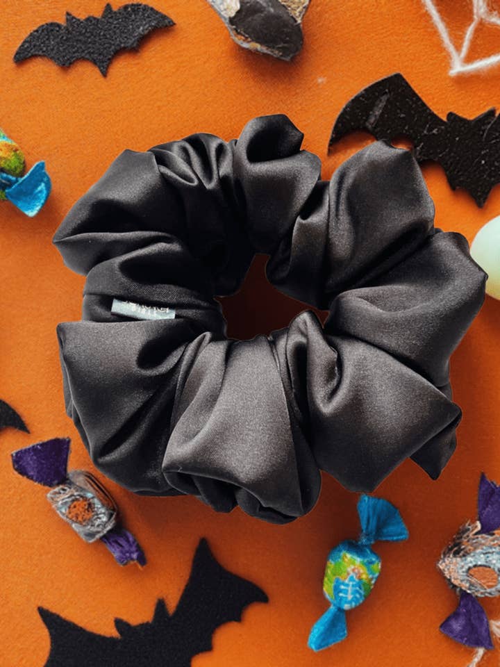 Addison | Black Satin Scrunchie for wholesale by Scrunch Girls