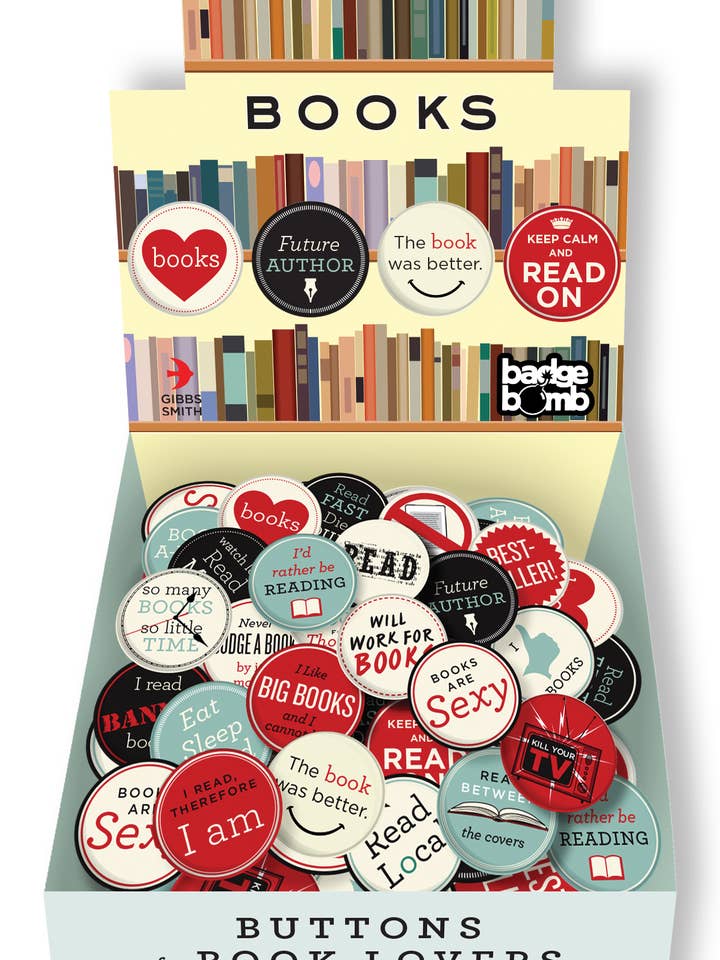 Boîte à boutons I Love Books - présentoir de comptoir pour la vente par Gibbs Smith