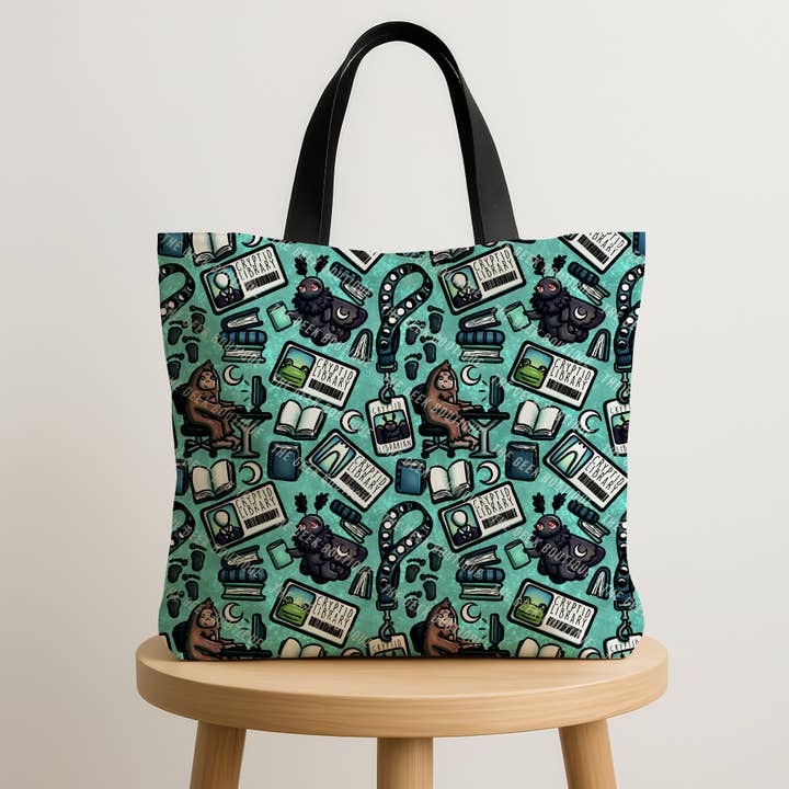 Library Cryptid Bigfoot Mothman Book Large Zipper Tote Bag for wholesale by The Geek Boutique