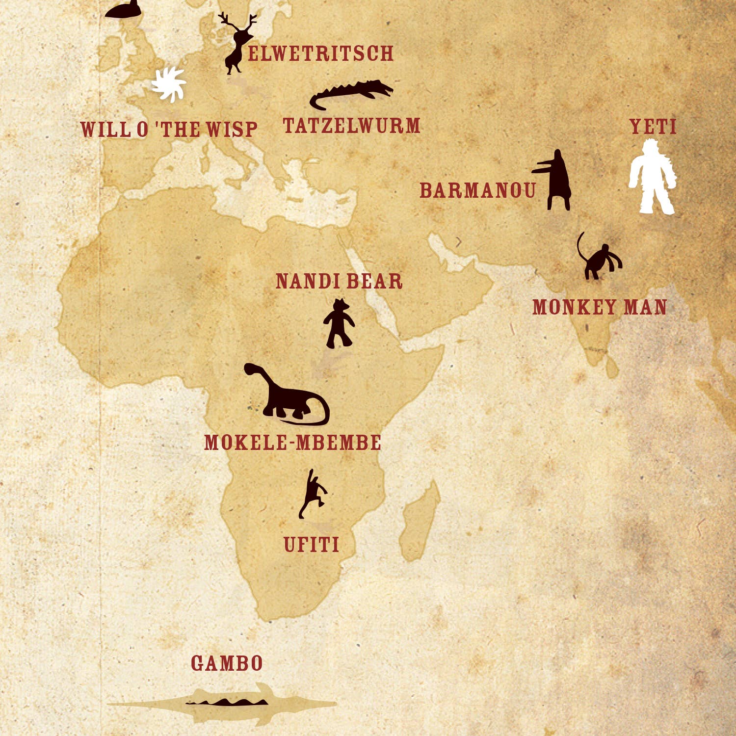 Copernicus Toys - Wholesale Postcard - Cryptids of the World Postcard |
Cryptozoology Map1