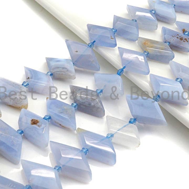 BestBeads&Beyond - Wholesale Kralen - Hoge kwaliteit natuurlijke blauwe chalcedoon paardenoogvorm kralen, natuurlijke chalcedoon kralen, 16x30mm, sku #U669