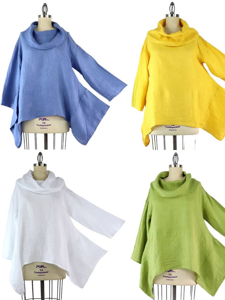 LINEN AND GAUZE – Túnica - Mulher por atacado – Túnica de linho com gola canoa, modelo oversized, blusa de linho6