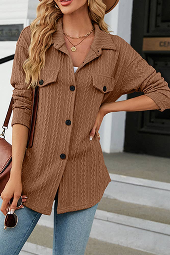 Comely Fashion - Vente Veste-chemise – femme - CF-WZD031 Manteau en jacquard boutonné uni3