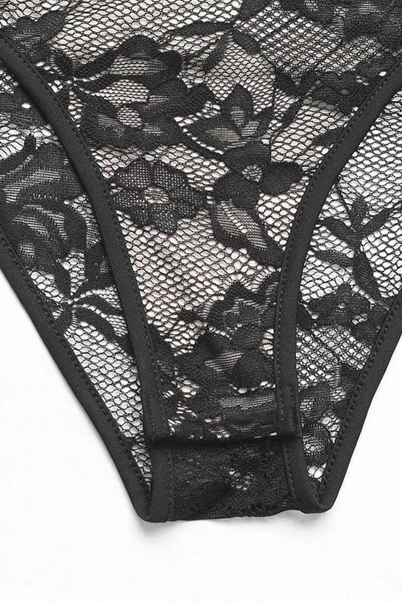 BLACK CWSBS0204_SEXY LACE HALTER V-NECK BODYSUIT for wholesale on Faire7