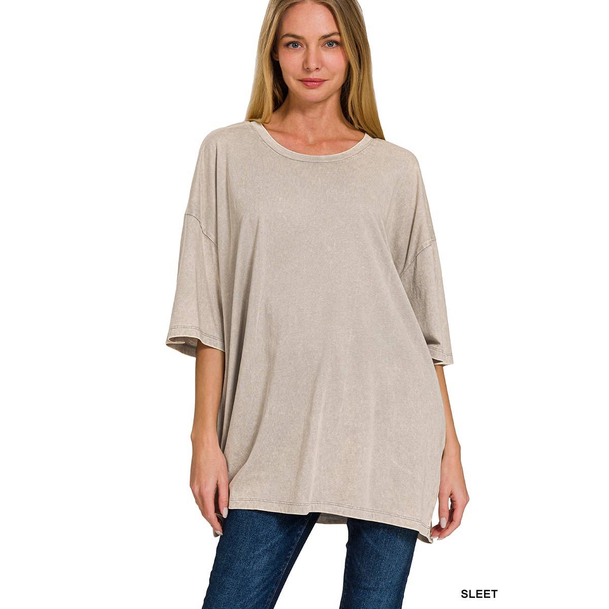 Apolline - Vendita all'ingrosso Tunica - Donna - T-SHIRT BOYFRIEND A SPALLA BASSA IN COTONE LAVATO CON ACIDO5