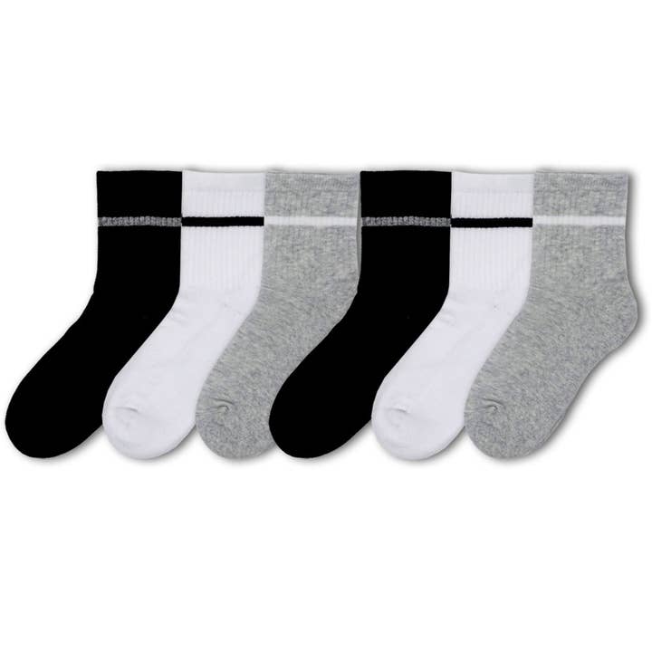 Calcetines deportivos acolchados de algodón para niños, paquete de 6, negro/blanco/gris para venta al por mayor de Cub Rocks Ltd