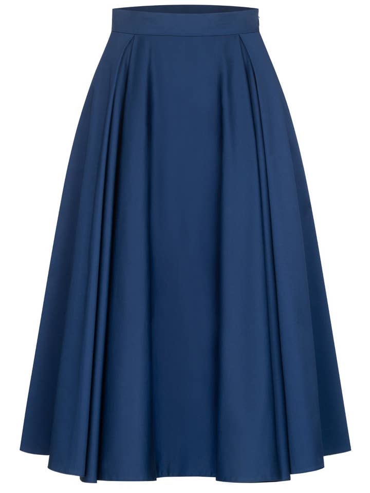Marianna Déri GmbH - Wholesale Skirt - Women's - Navy blue pleated cotton satin skirt