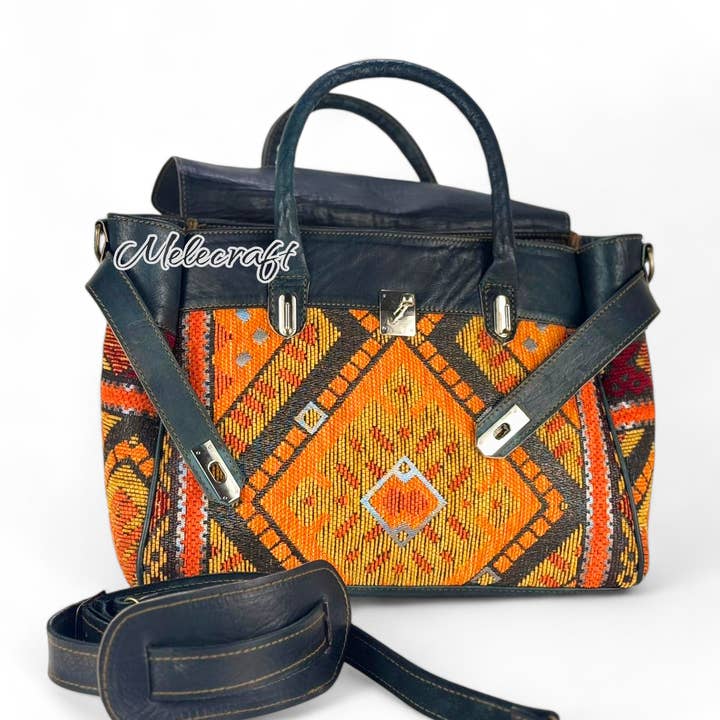 Melecraft – wholesale Weekender bag – Unisex – Handmade Moroccan Leather and Kilim Handbag