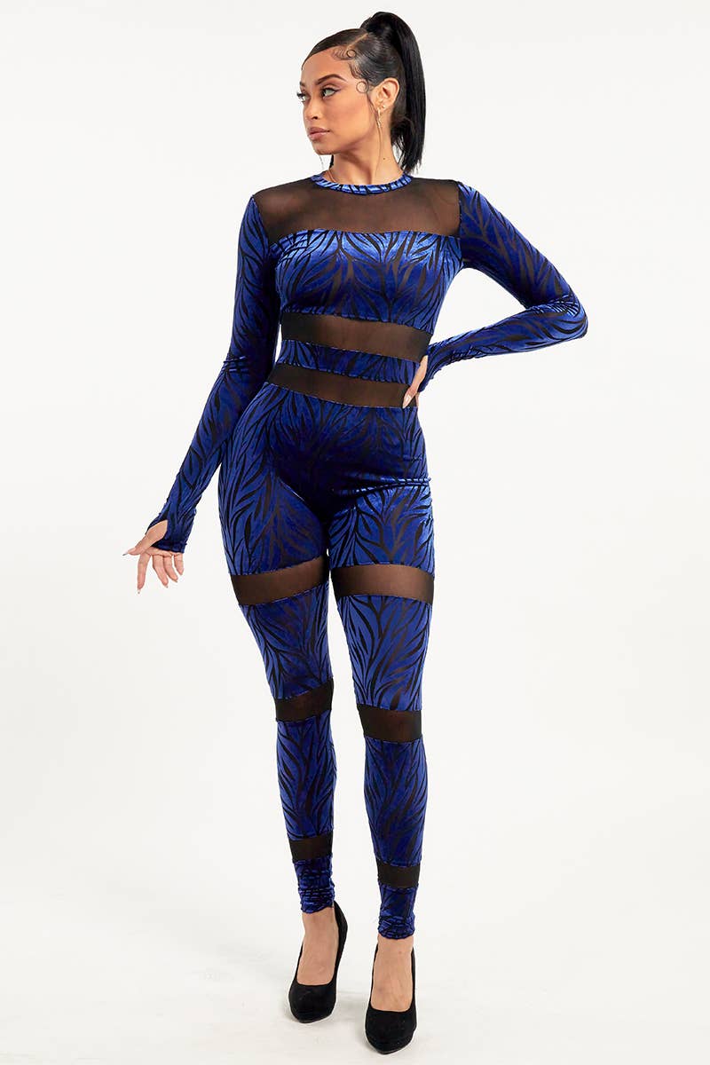 Royal - Velour Burnout Thumbhole bodycon jumpsuit DT2110P1 for engroshandel på Faire